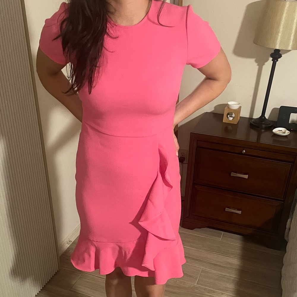 Shoshanna pink ruffle trim knee-length work dress size 2